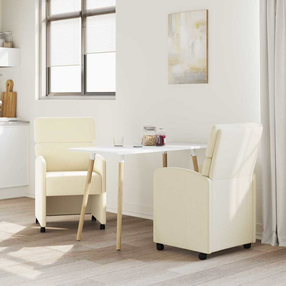 Produktbild för Matstolar med hjul 2 pcs Kräm 58 x 65 x 98 cm Konstläder