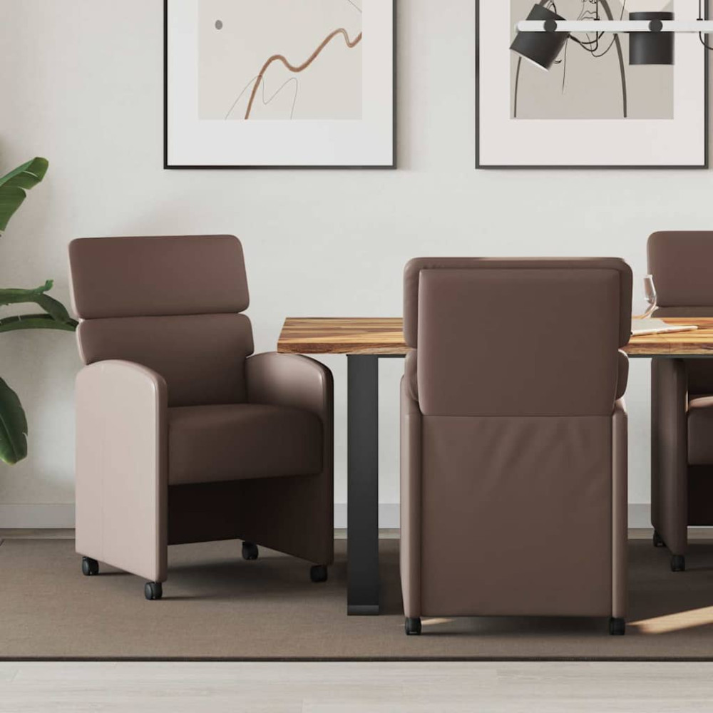 Produktbild för Matstolar med hjul 2 pcs Brun 58 x 65 x 98 cm Konstläder
