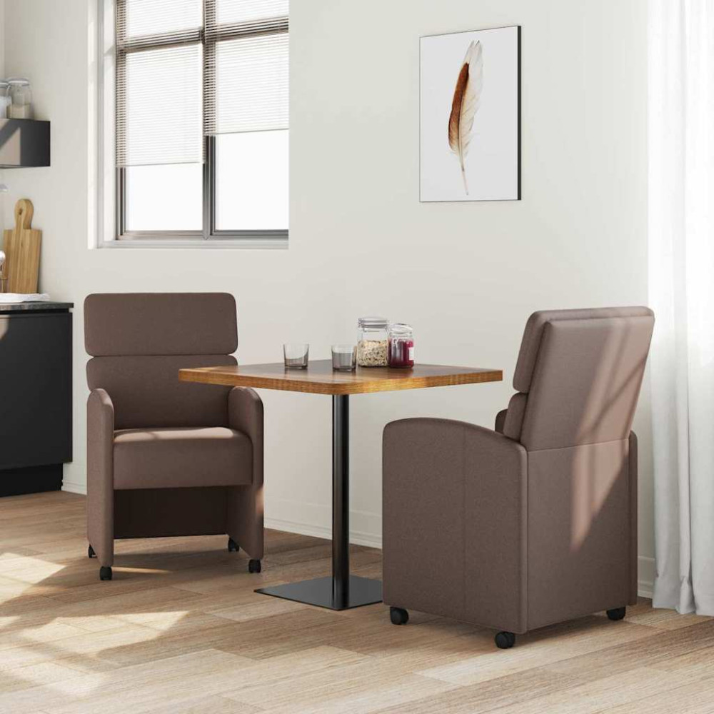 Produktbild för Matstolar med hjul 2 pcs Brun 58 x 65 x 98 cm Konstläder