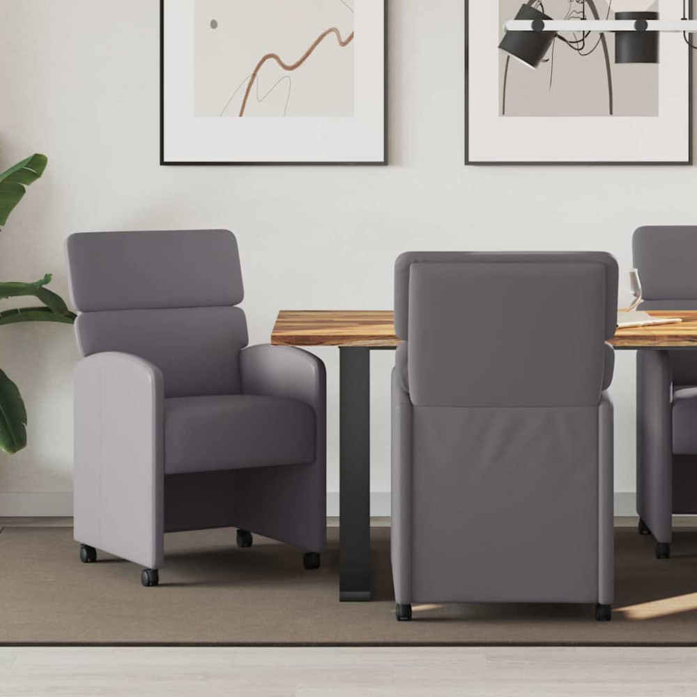 Produktbild för Matstolar med hjul 2 pcs Grå 58 x 65 x 98 cm Konstläder