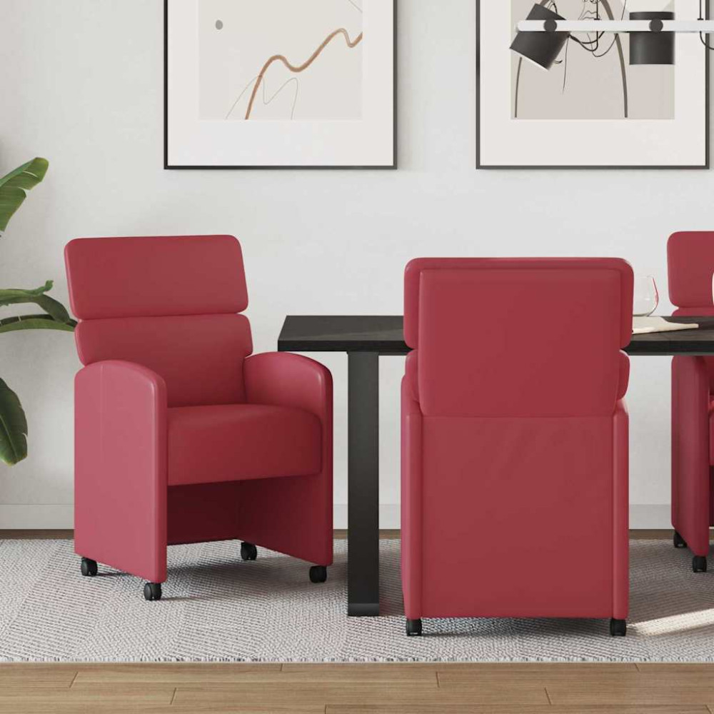 Produktbild för Matstolar med hjul 2 pcs Vinröd 58 x 65 x 98 cm Konstläder