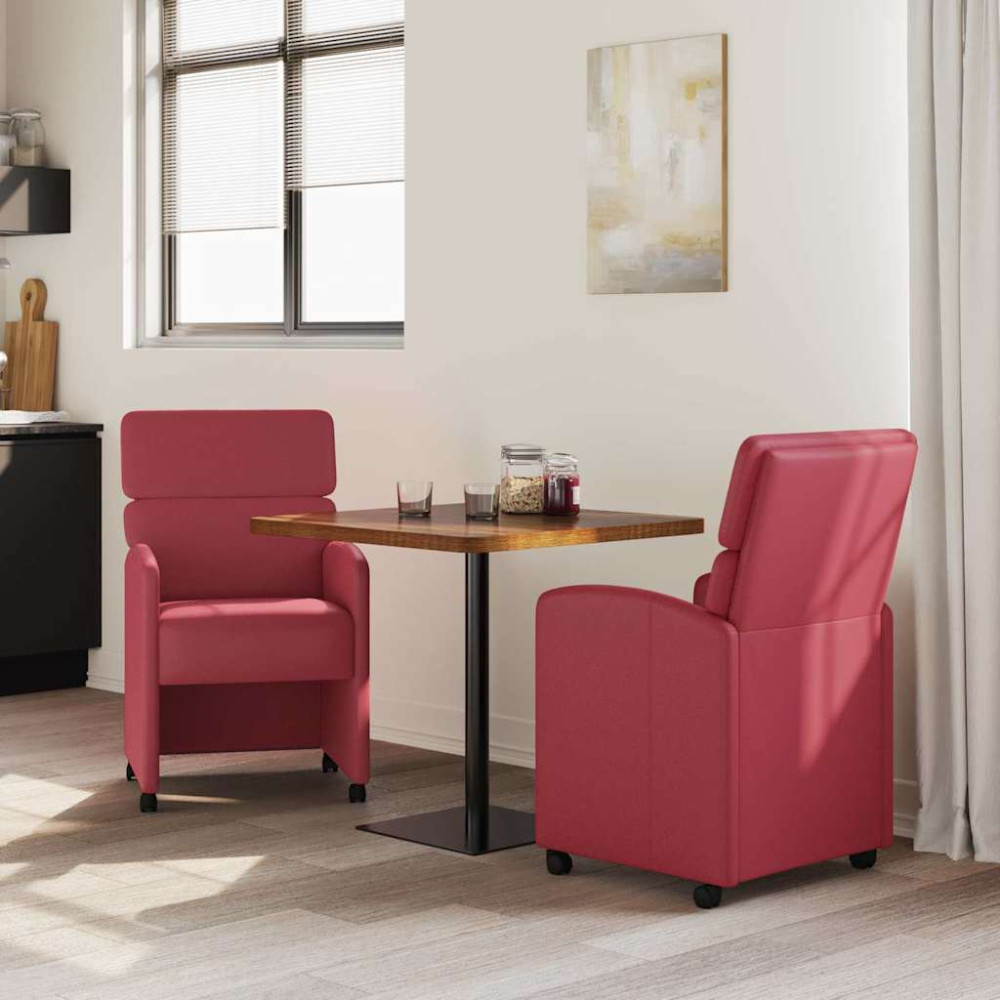 Produktbild för Matstolar med hjul 2 pcs Vinröd 58 x 65 x 98 cm Konstläder