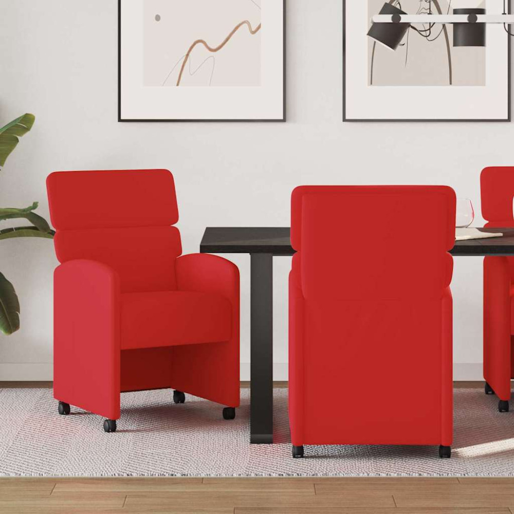 Produktbild för Matstolar med hjul 2 pcs Röd 58 x 65 x 98 cm Konstläder