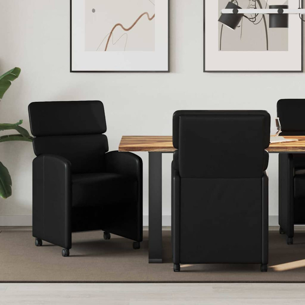 Produktbild för Matstolar med hjul 2 pcs Svart 58 x 65 x 98 cm Konstläder