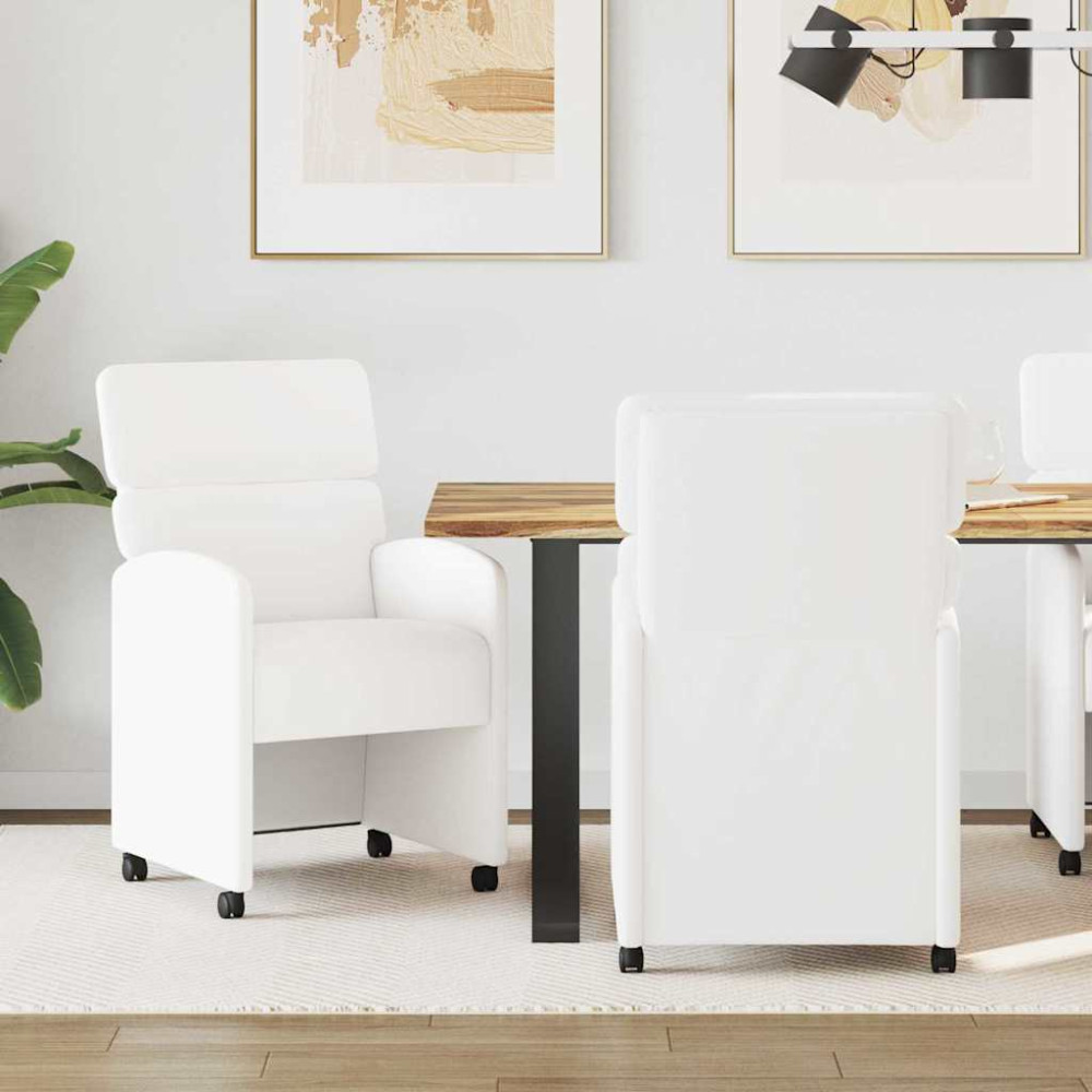 Produktbild för Matstolar med hjul 2 pcs Vit 58 x 65 x 98 cm Konstläder