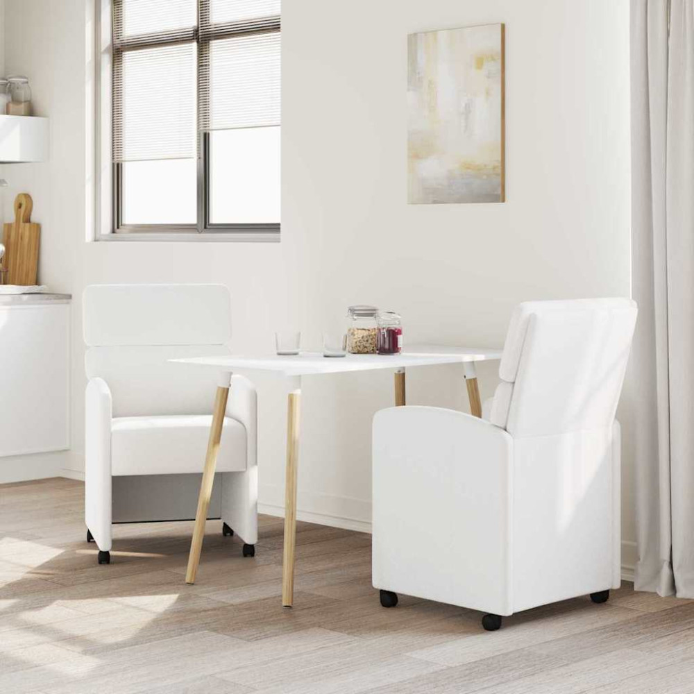 Produktbild för Matstolar med hjul 2 pcs Vit 58 x 65 x 98 cm Konstläder