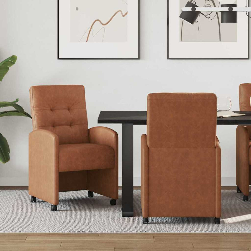 Produktbild för Matstolar med hjul 2 pcs Brun 58 x 67 x 97 cm Konstläder