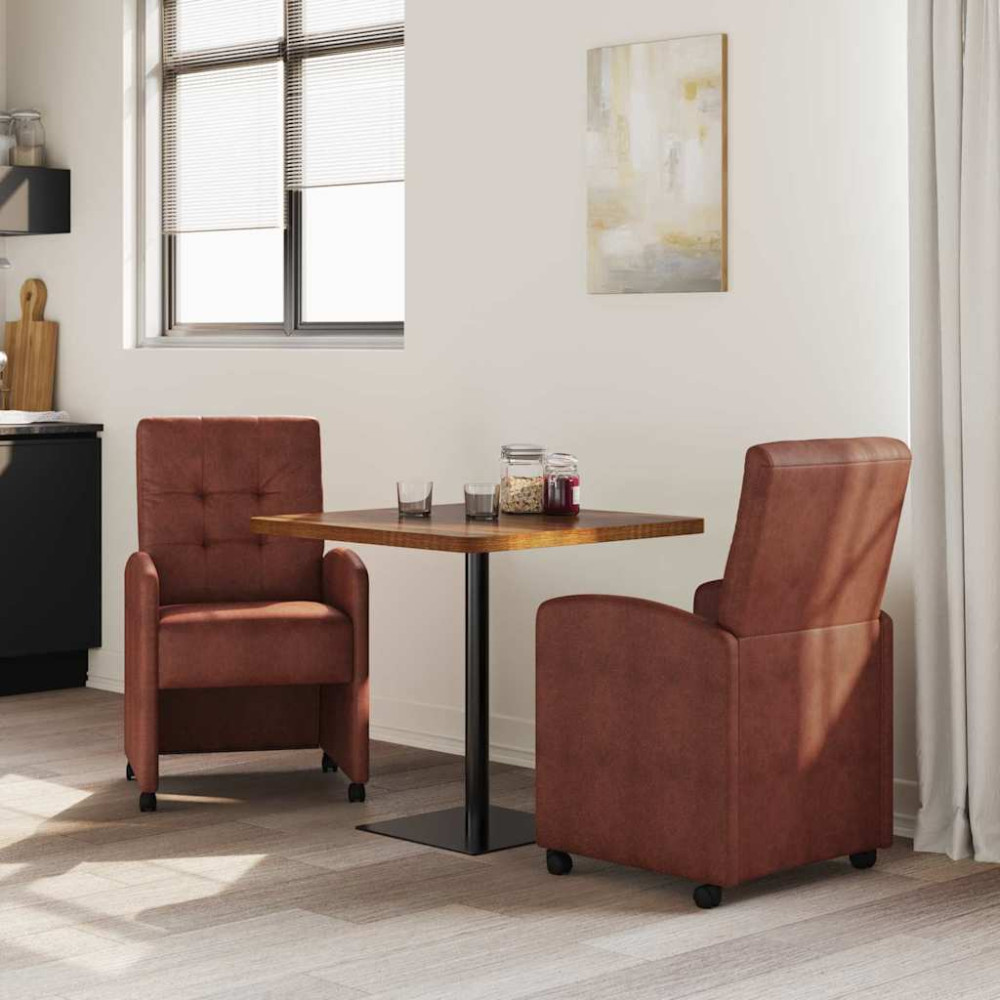 Produktbild för Matstolar med hjul med hjul 2 pcs Skinande brun 58 x 67 x 97 cm