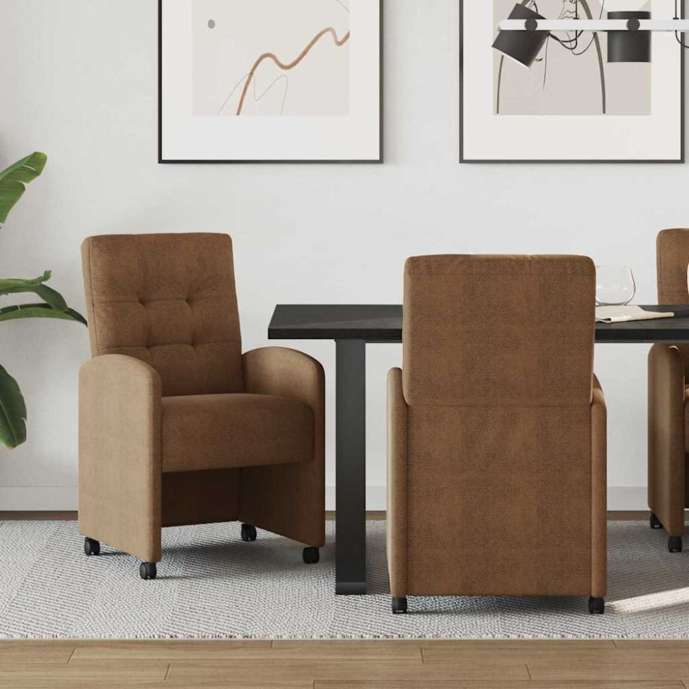 Produktbild för Matstolar med hjul 2 pcs Brun 58 x 67 x 97 cm Faux mockaläder