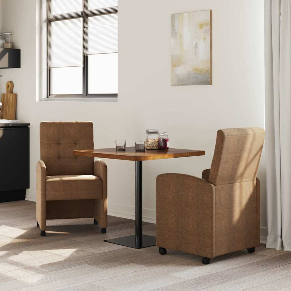Produktbild för Matstolar med hjul 2 pcs Brun 58 x 67 x 97 cm Faux mockaläder