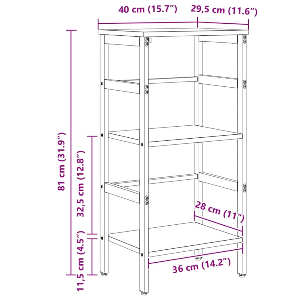 Produktbild för Hyllsystem Svart Ek 40 x 29,5 x 81 cm Konstruerat trä