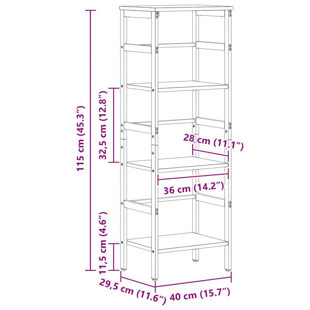 Produktbild för Hyllsystem Svart Ek 40 x 29,5 x 115 cm Konstruerat trä