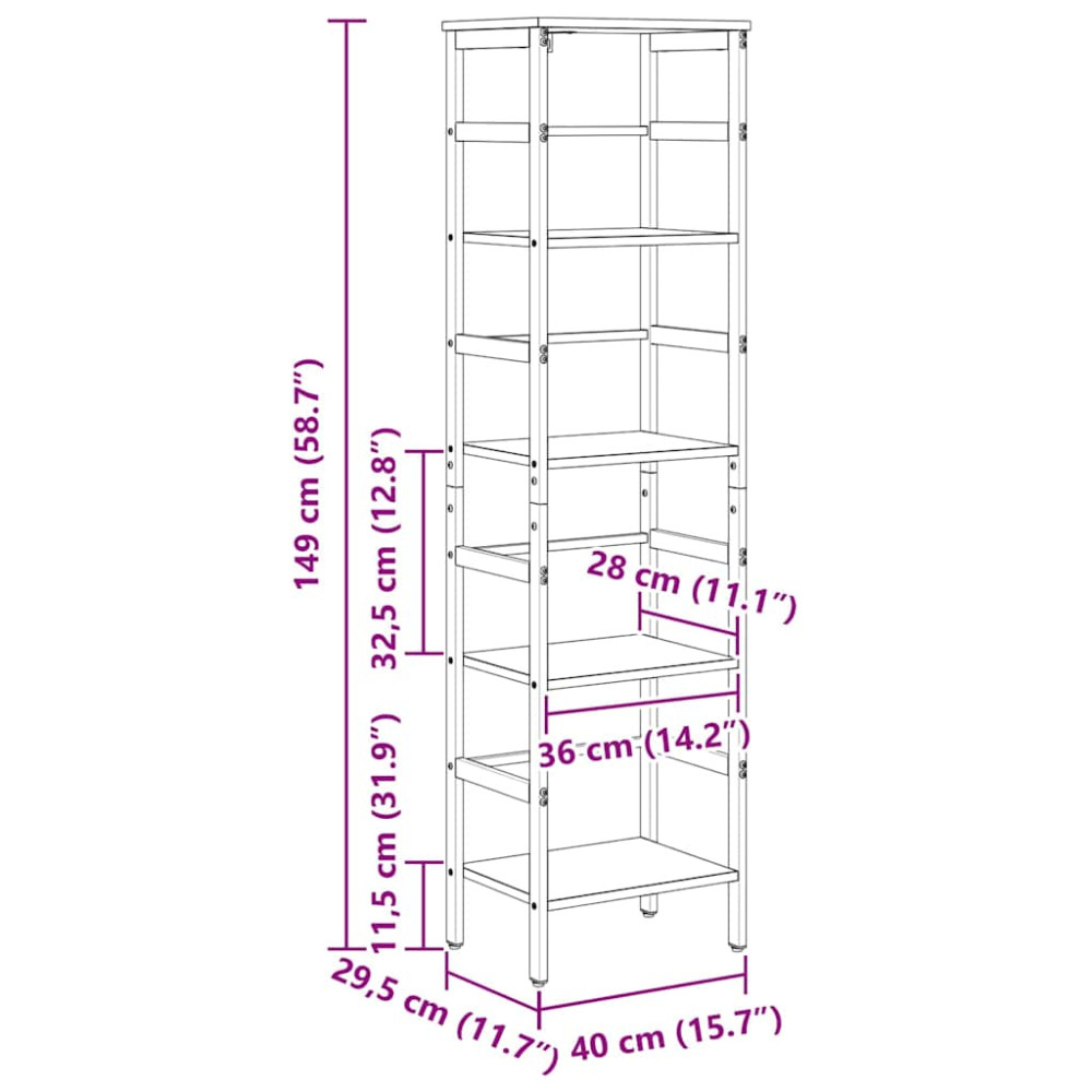 Produktbild för Hyllsystem Gammalt trä 40 x 29,5 x 149 cm Konstruerat trä