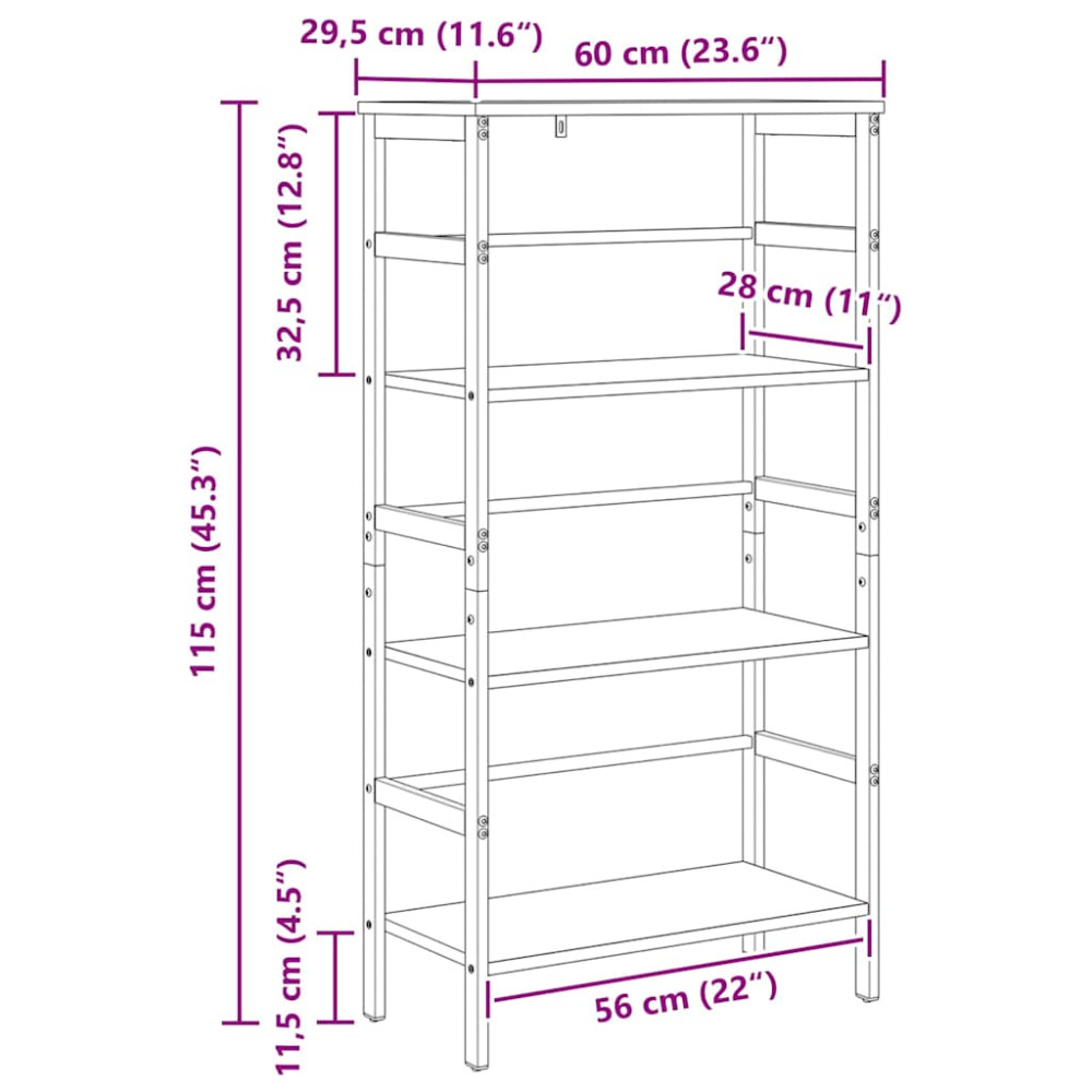 Produktbild för Hyllsystem Sonoma-ek 60 x 29,5 x 115 cm Konstruerat trä