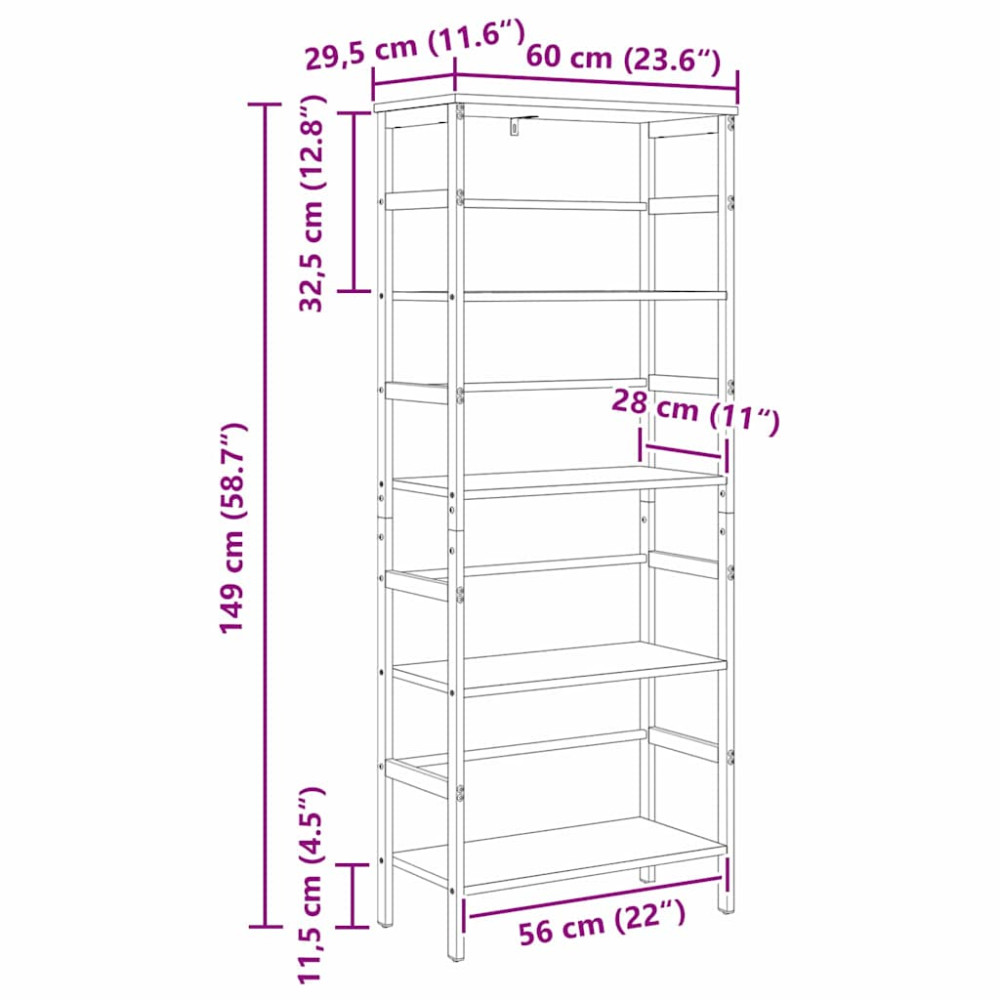 Produktbild för Hyllsystem Gammalt trä 60 x 29,5 x 149 cm Konstruerat trä