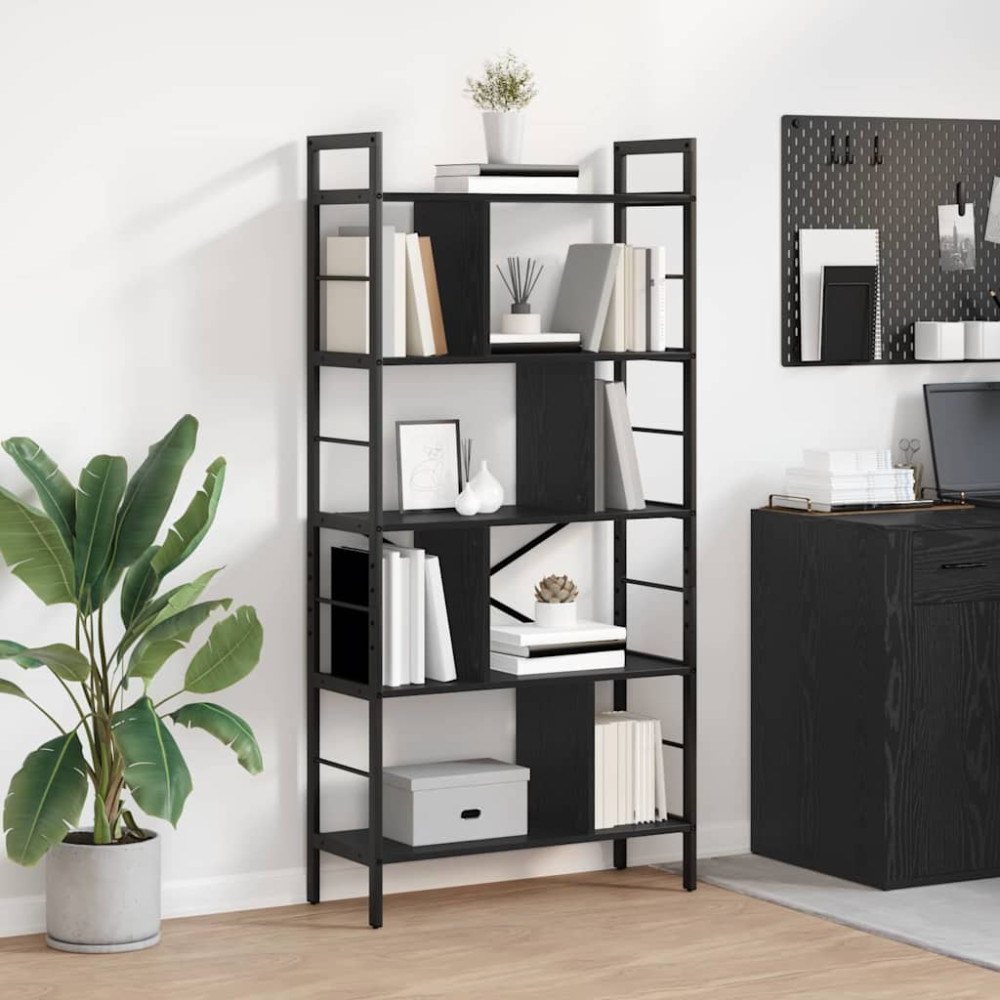 Produktbild för Hyllsystem Svart Ek 75 x 30 x 156 cm Konstruerat trä