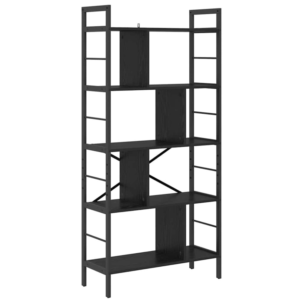 Produktbild för Hyllsystem Svart Ek 75 x 30 x 156 cm Konstruerat trä