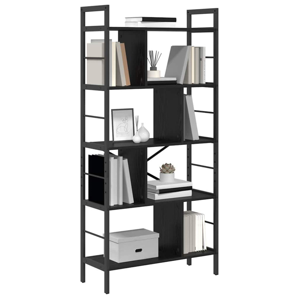 Produktbild för Hyllsystem Svart Ek 75 x 30 x 156 cm Konstruerat trä