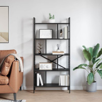 Produktbild för Hyllsystem Svart Ek 75 x 30 x 156 cm Konstruerat trä