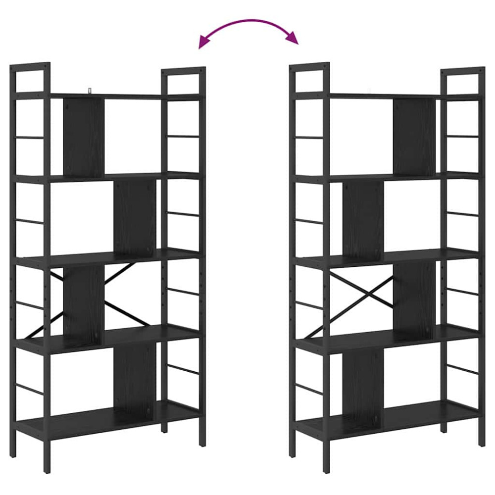 Produktbild för Hyllsystem Svart Ek 75 x 30 x 156 cm Konstruerat trä
