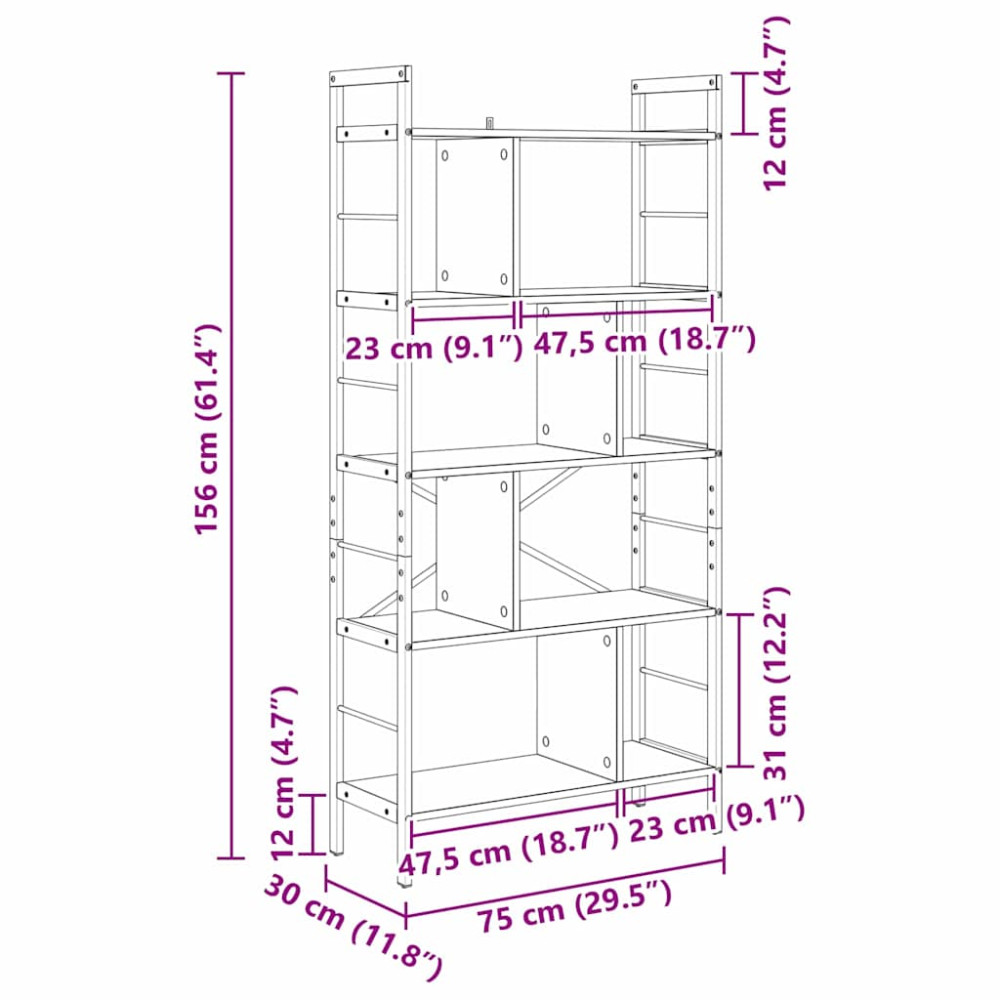 Produktbild för Hyllsystem Artisan Ek 75 x 30 x 156 cm Konstruerat trä