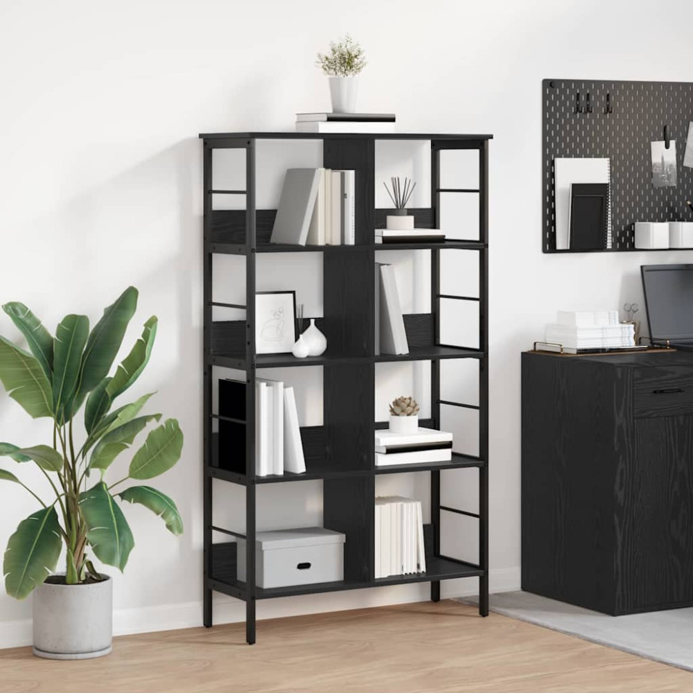 Produktbild för Hyllsystem Svart Ek 82 x 32 x 144,5 cm Konstruerat trä