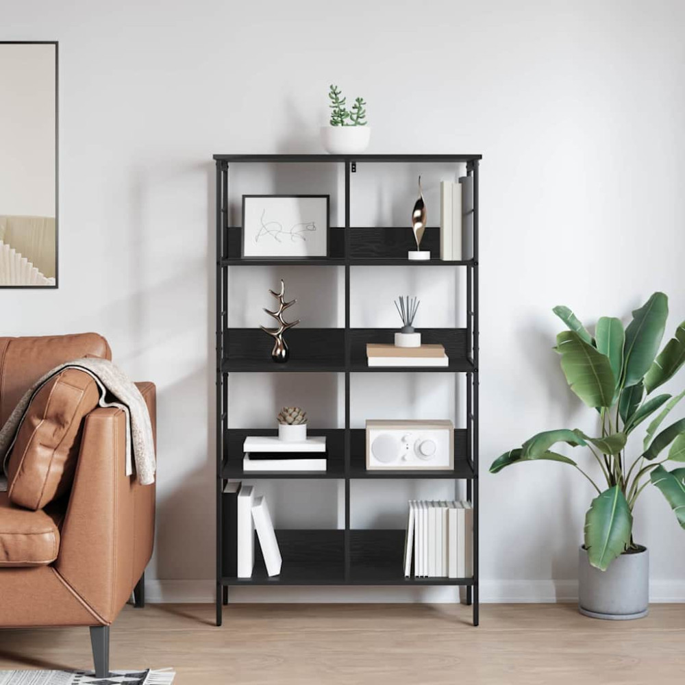Produktbild för Hyllsystem Svart Ek 82 x 32 x 144,5 cm Konstruerat trä