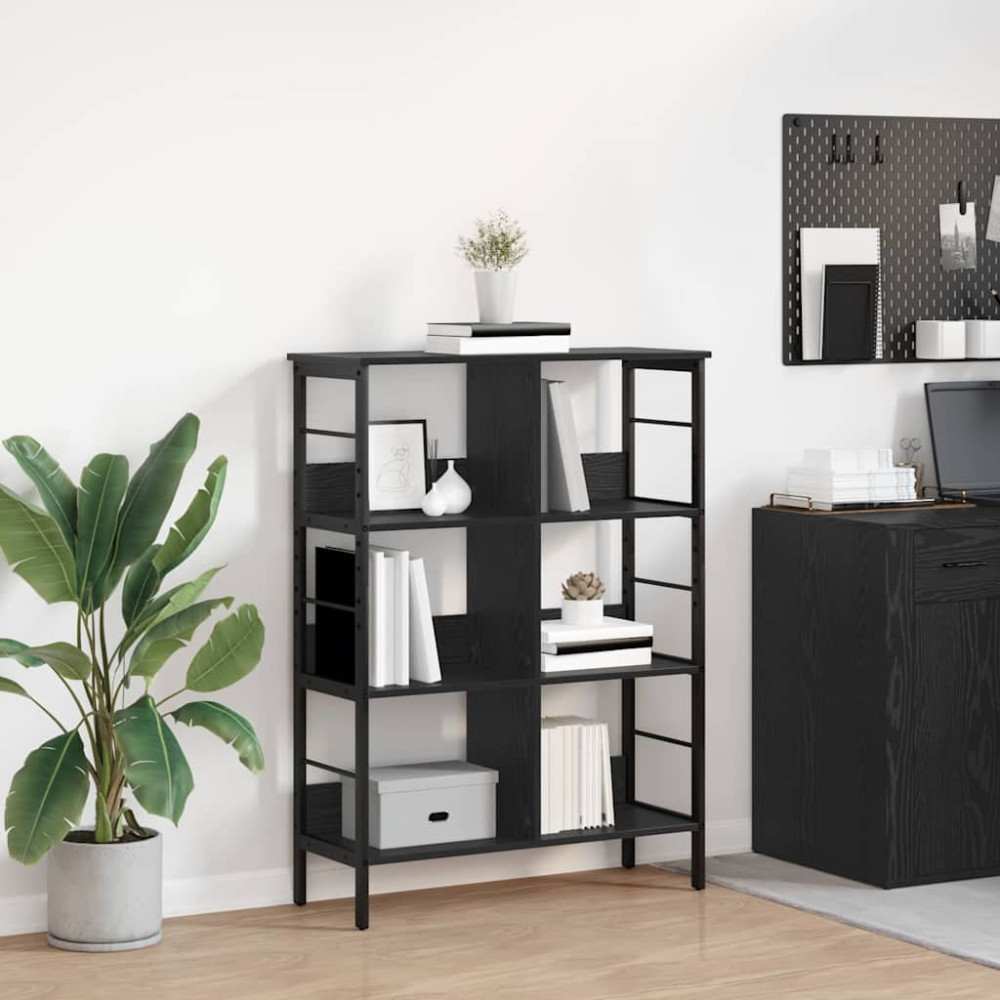 Produktbild för Hyllsystem Svart Ek 82 x 32 x 112 cm Konstruerat trä