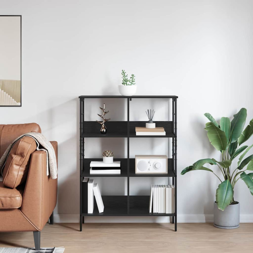 Produktbild för Hyllsystem Svart Ek 82 x 32 x 112 cm Konstruerat trä