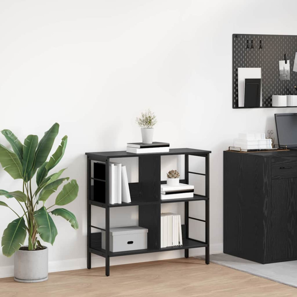 Produktbild för Hyllsystem Svart Ek 82 x 32 x 79 cm Konstruerat trä