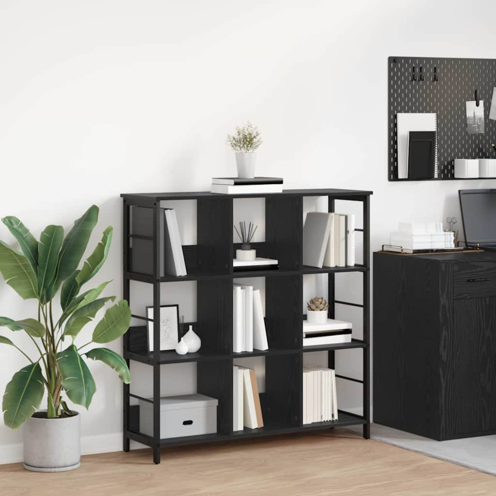 Produktbild för Hyllsystem Svart Ek 102 x 32 x 104,5 cm Konstruerat trä