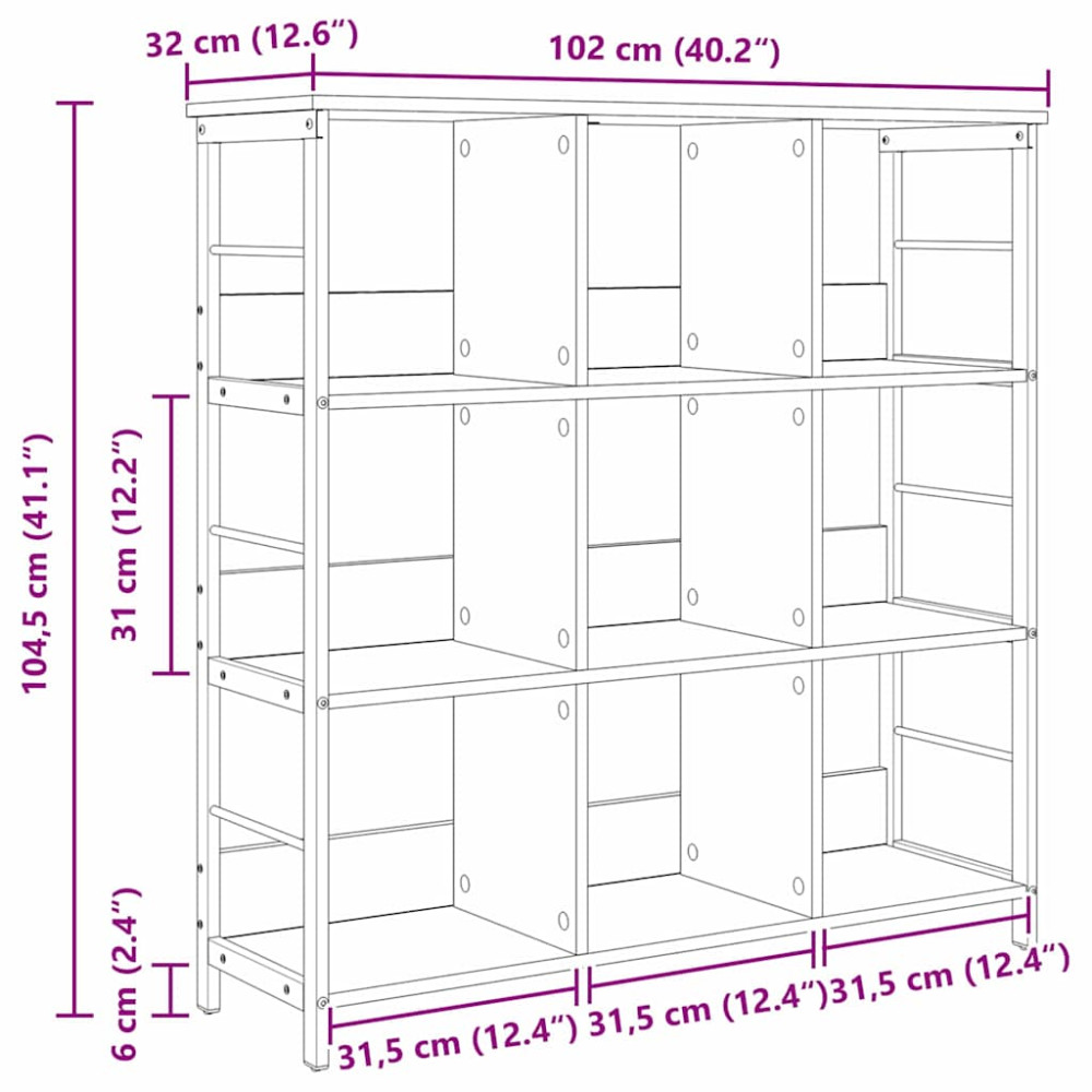 Produktbild för Hyllsystem Svart Ek 102 x 32 x 104,5 cm Konstruerat trä