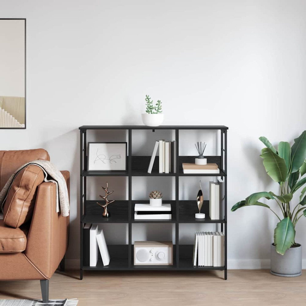 Produktbild för Hyllsystem Svart Ek 102 x 32 x 104,5 cm Konstruerat trä