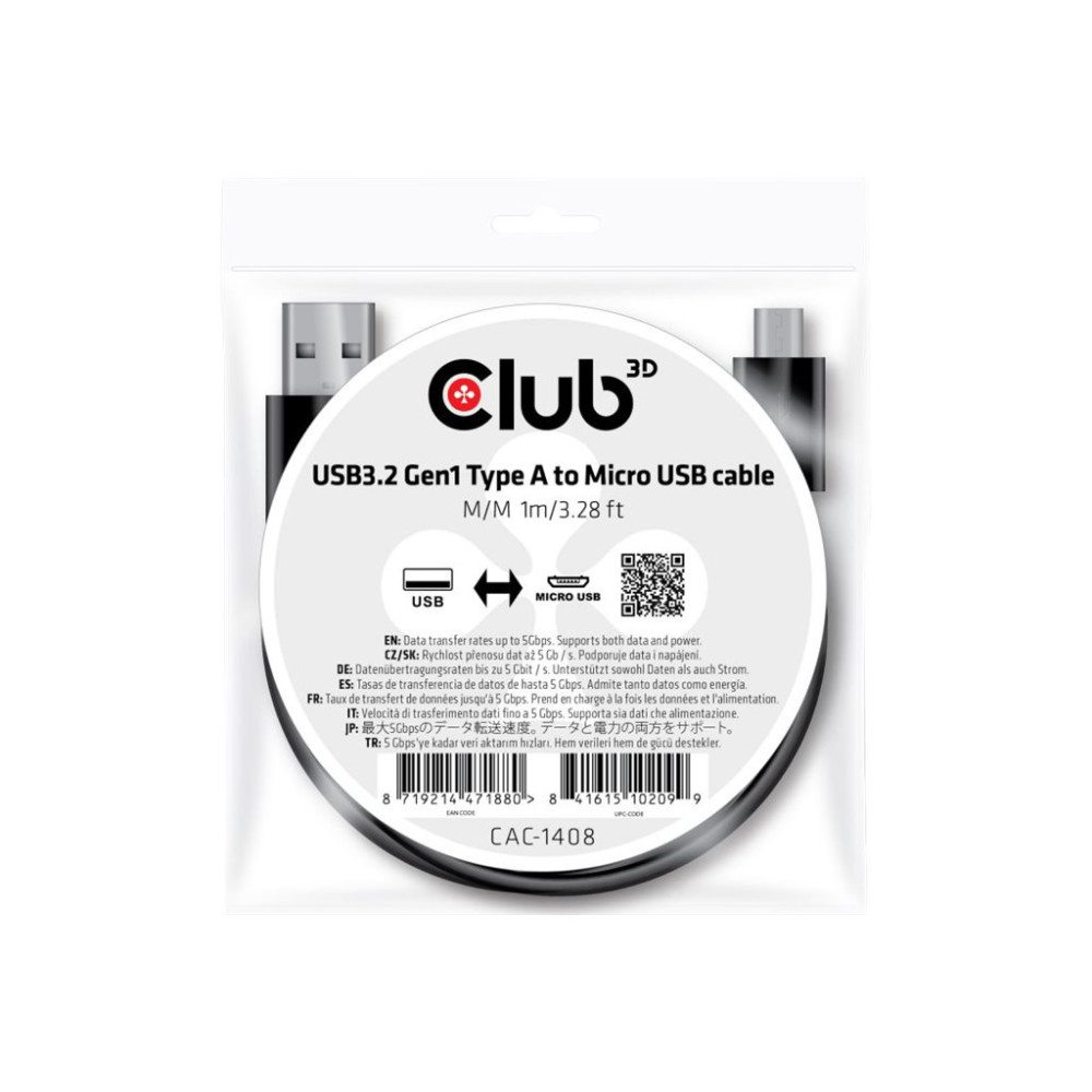 Produktbild för Club 3D - USB-kabel - USB typ A till Micro-USB Type B - 1 m
