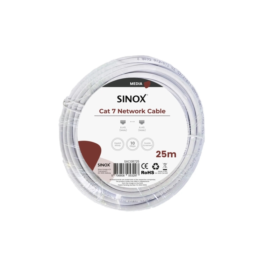 Produktbild för Sinox SXC08725, 25 m, Cat7, S/FTP (S-STP), RJ-45, RJ-45, Vit