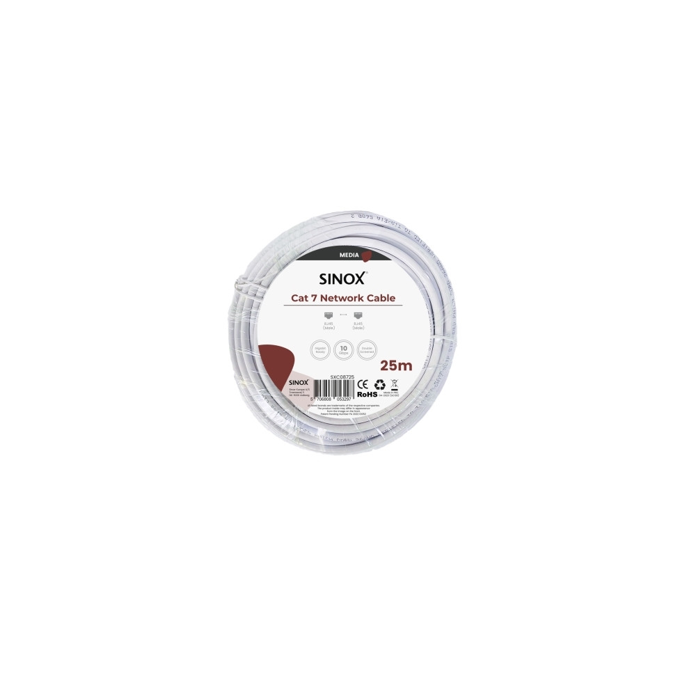 Produktbild för Sinox SXC08725, 25 m, Cat7, S/FTP (S-STP), RJ-45, RJ-45, Vit