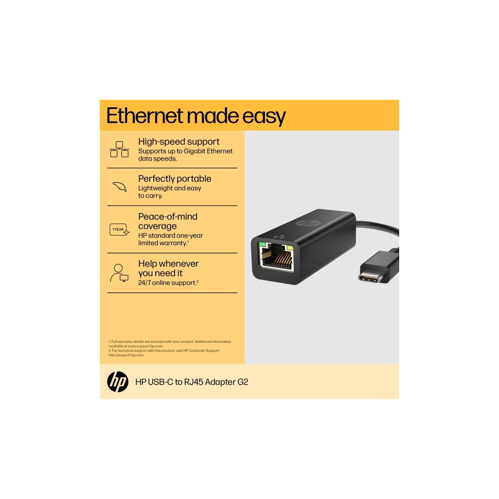Produktbild för HP USB-C to RJ45 Adapter G2 - nätverksadapter - USB-C - Gigabit Ethernet x 1