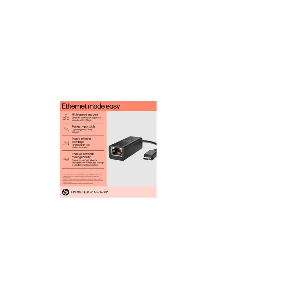 Produktbild för HP USB-C to RJ45 Adapter G2 - nätverksadapter - USB-C - Gigabit Ethernet x 1