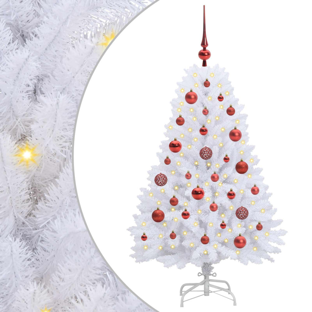 Produktbild för Plast Hingad Julgran med 150 LED-lampor Vit 120 cm PVC och Stål