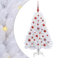 Produktbild för Plast Hingad Julgran med 150 LED-lampor Vit 120 cm PVC och Stål