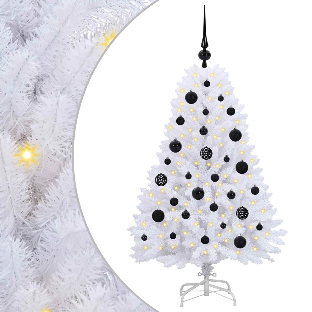 Produktbild för Plast Hingad Julgran med 150 LED-lampor Vit 120 cm PVC och Stål