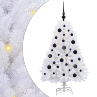 Produktbild för Plast Hingad Julgran med 150 LED-lampor Vit 120 cm PVC och Stål