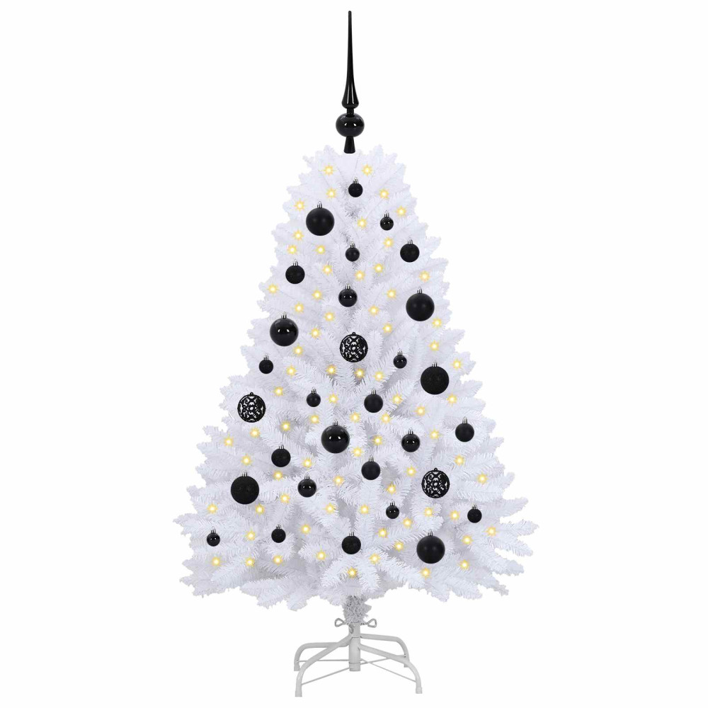 Produktbild för Plast Hingad Julgran med 150 LED-lampor Vit 120 cm PVC och Stål