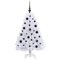 Produktbild för Plast Hingad Julgran med 150 LED-lampor Vit 120 cm PVC och Stål