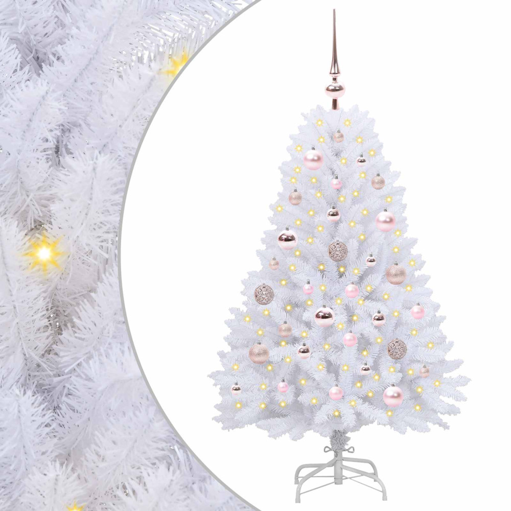Produktbild för Plast Hingad Julgran med 150 LED-lampor Vit 120 cm PVC och Stål