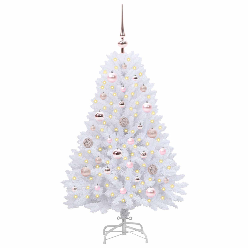 Produktbild för Plast Hingad Julgran med 150 LED-lampor Vit 120 cm PVC och Stål