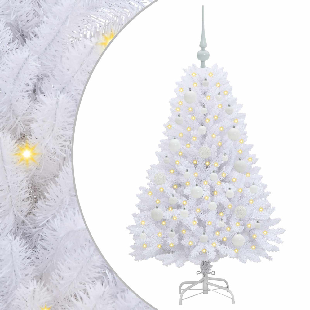 Produktbild för Plast Hingad Julgran med 150 LED-lampor Vit 120 cm PVC och Stål