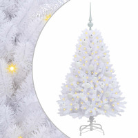 Produktbild för Plast Hingad Julgran med 150 LED-lampor Vit 120 cm PVC och Stål