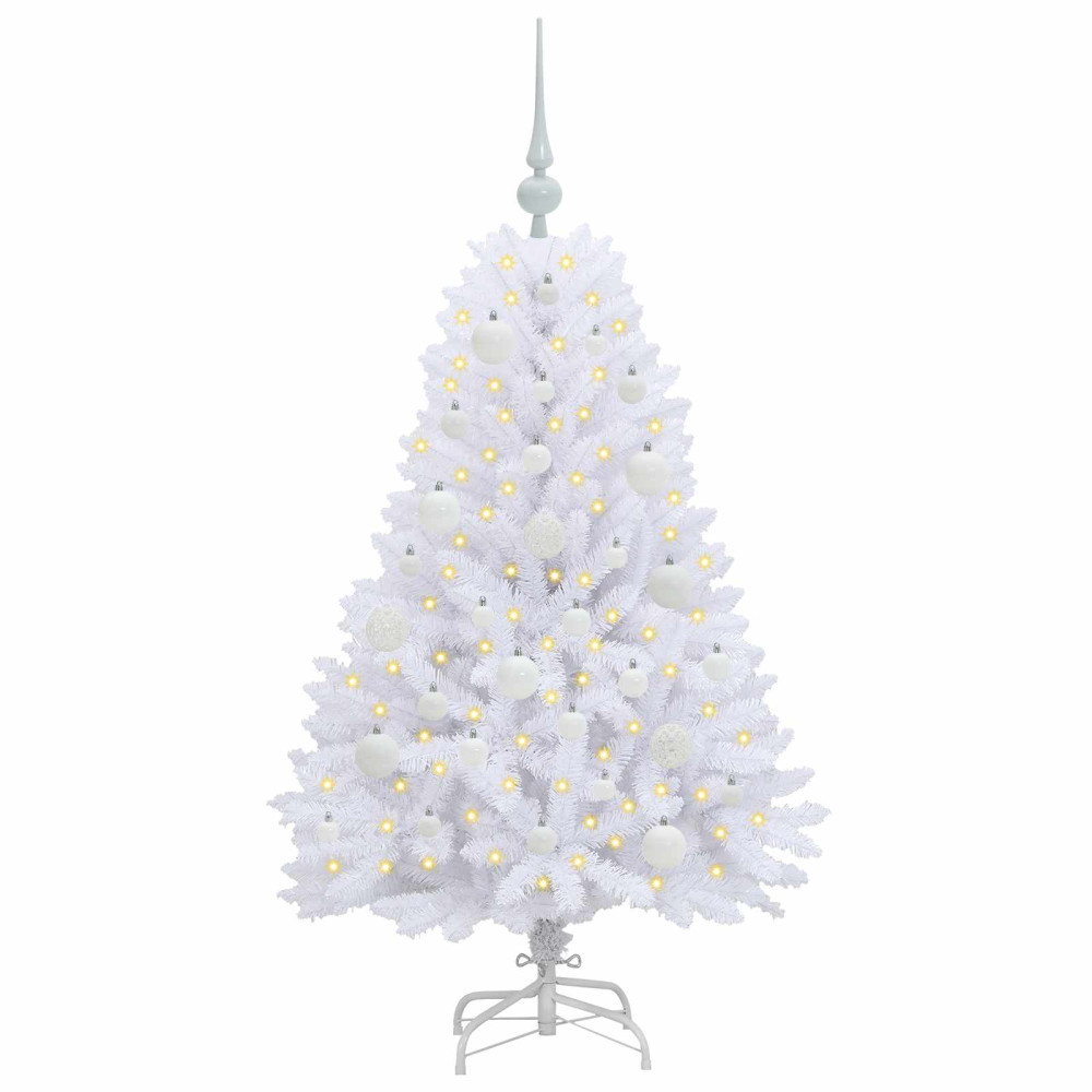 Produktbild för Plast Hingad Julgran med 150 LED-lampor Vit 120 cm PVC och Stål