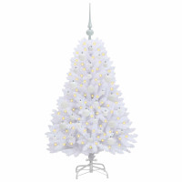 Produktbild för Plast Hingad Julgran med 150 LED-lampor Vit 120 cm PVC och Stål